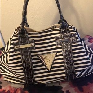 Black and White Striped Guess Bag